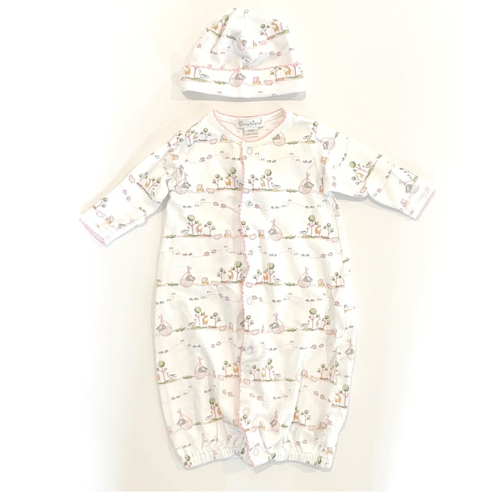 Kissy Kissy Preemie Noah’s Pink Print Convertible Gown and Hat